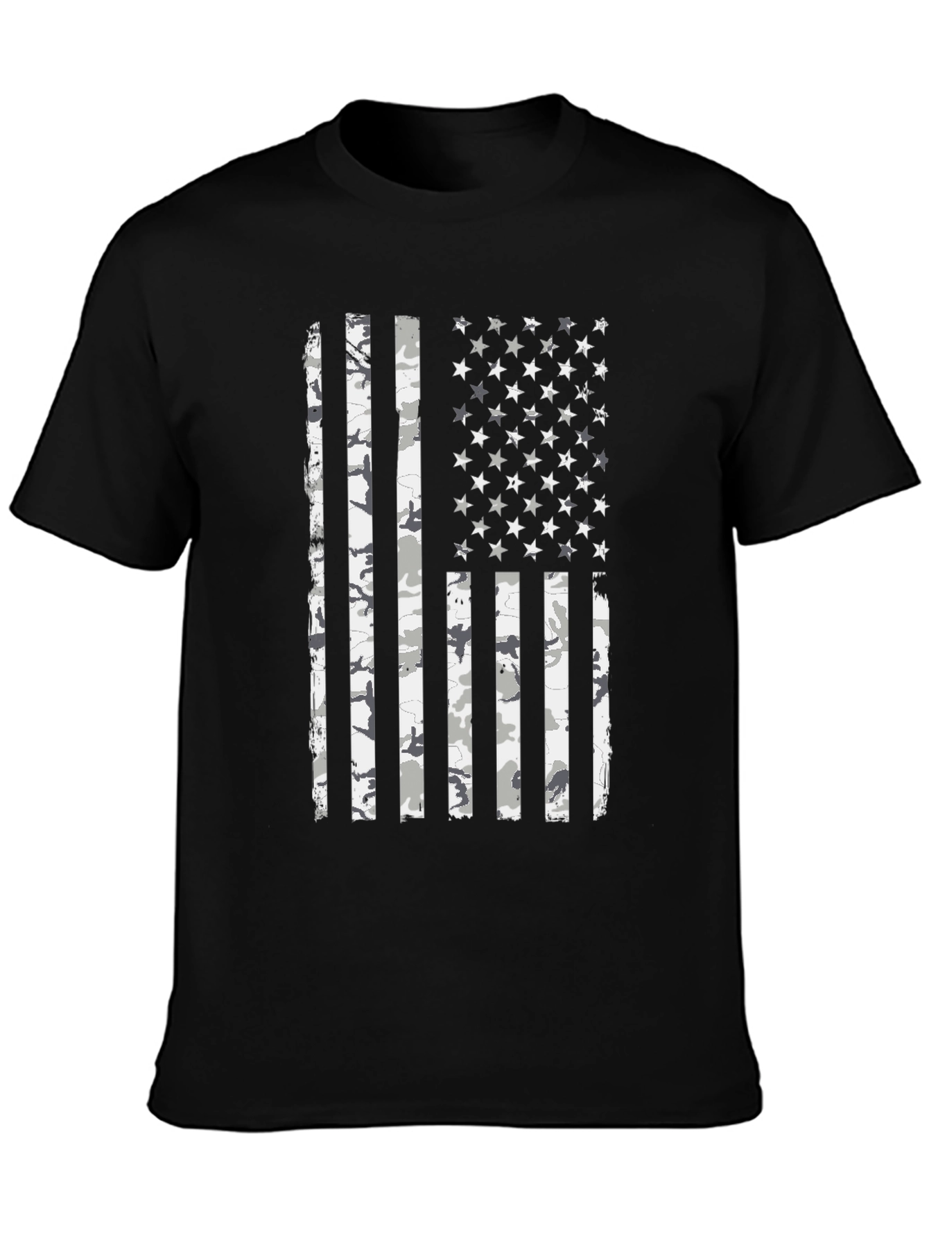Distressed American Flag Camo Print Black T-Shirt