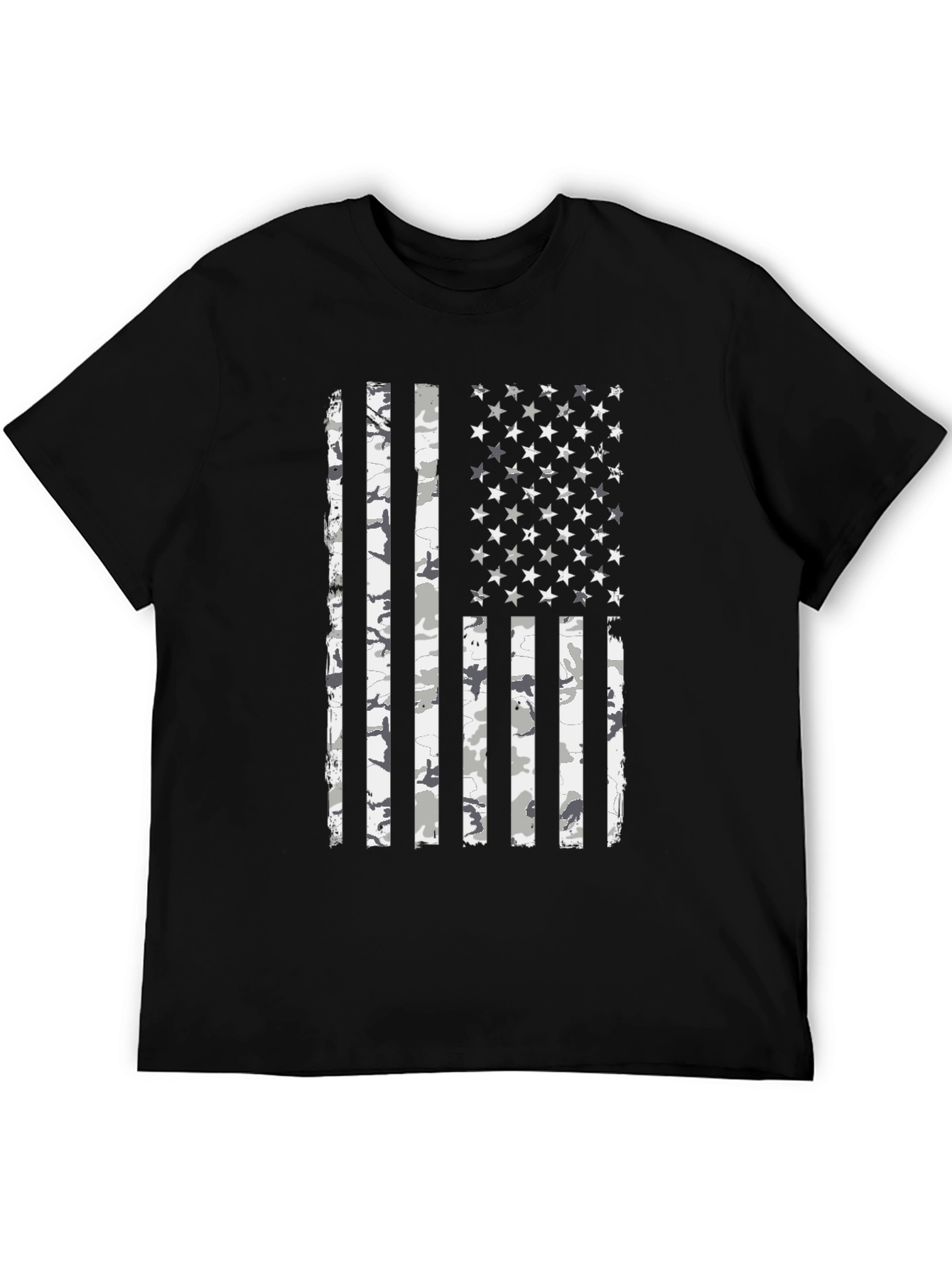Distressed American Flag Camo Print Black T-Shirt