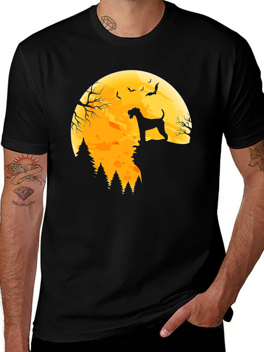 Halloween Dog Silhouette Graphic Tee - Moonlit Horror