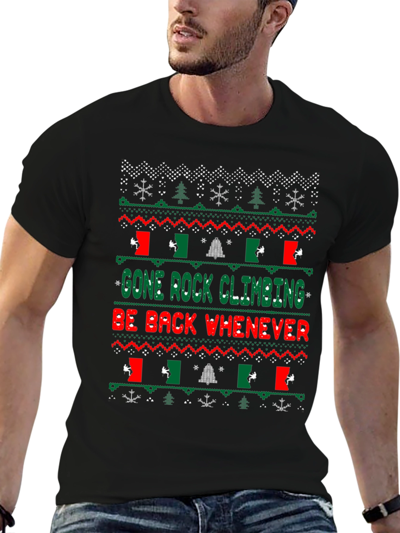 Gone Rock Climbing Ugly Christmas T-Shirt