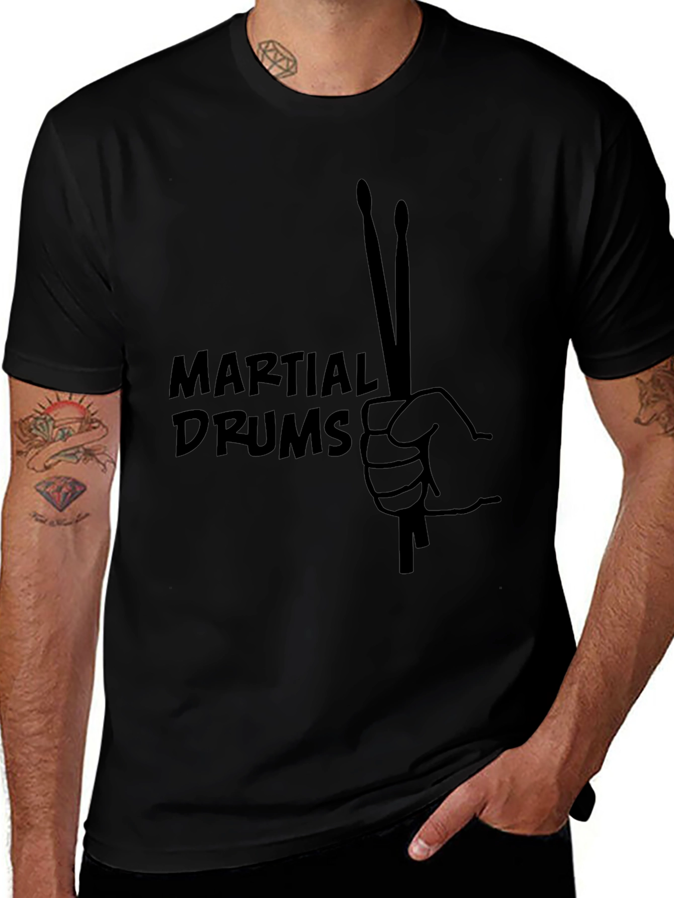 Martial Drums Black T-Shirt Drummer Musician Tee