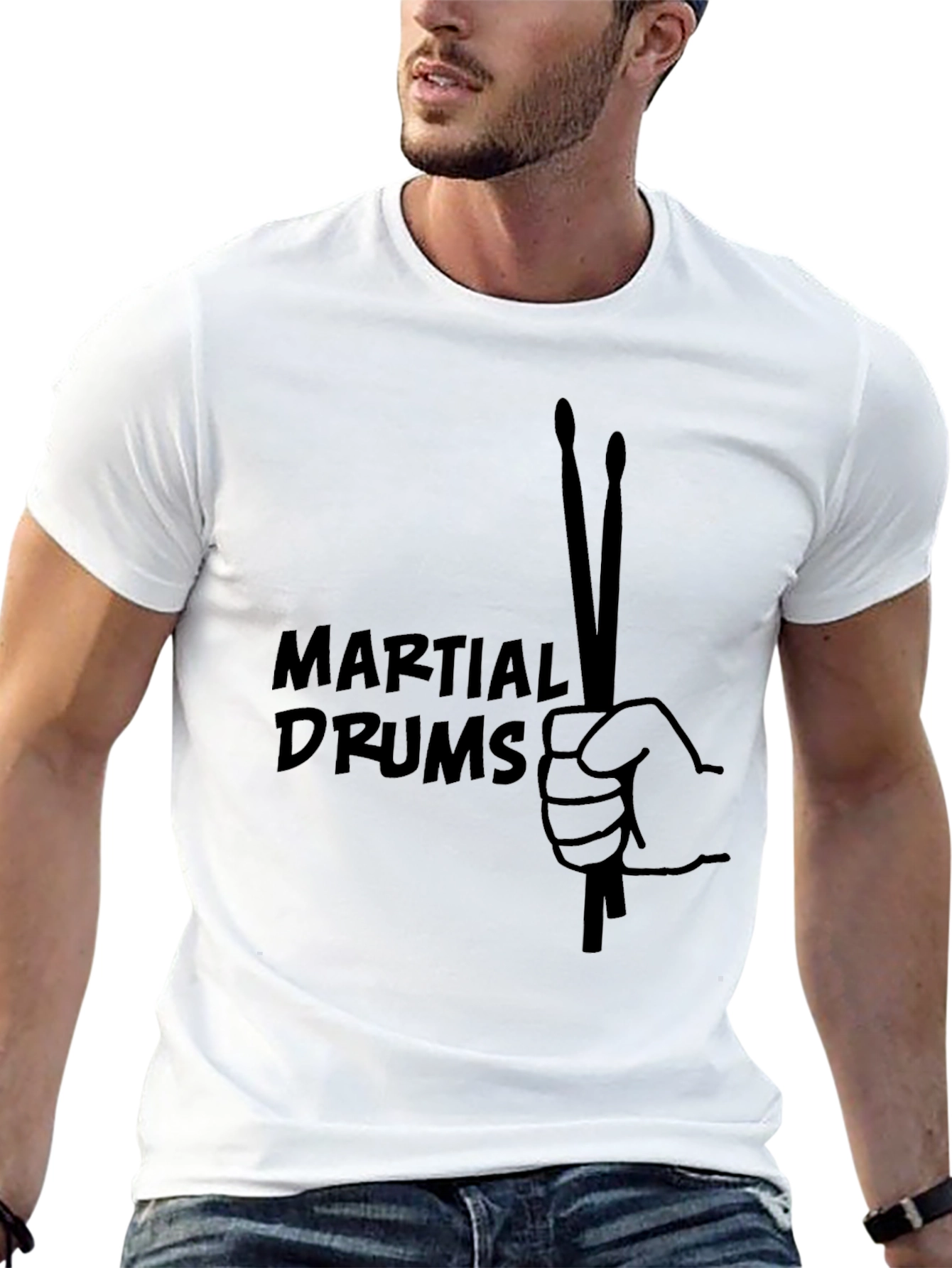 Martial Drums Black T-Shirt Drummer Musician Tee