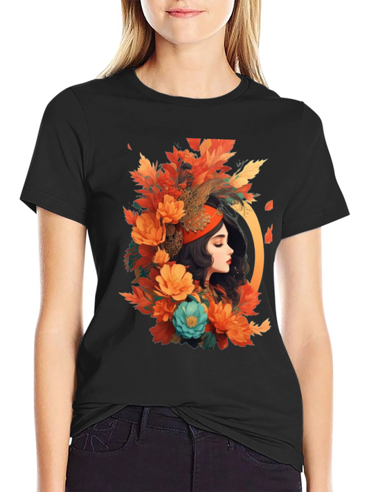 Floral Portrait Graphic Tee - Autumn Beauty