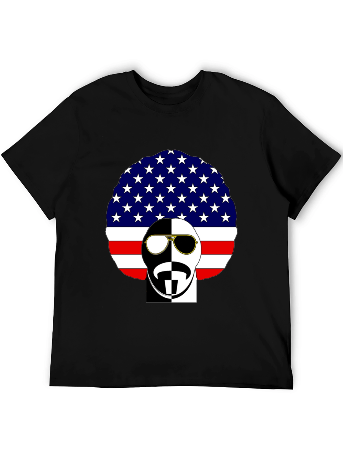 Cool American Flag Afro Black T-Shirt