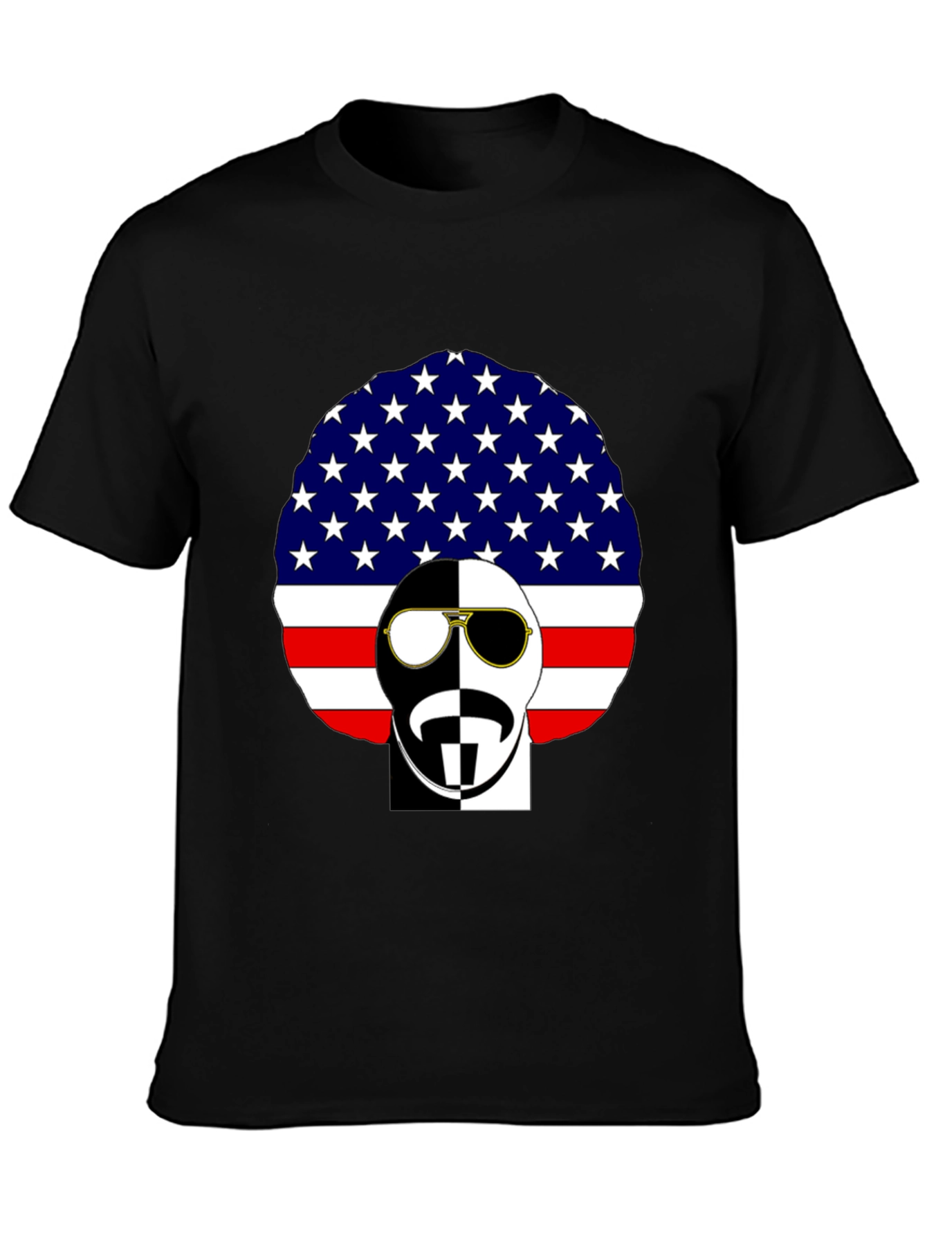 Cool American Flag Afro Black T-Shirt