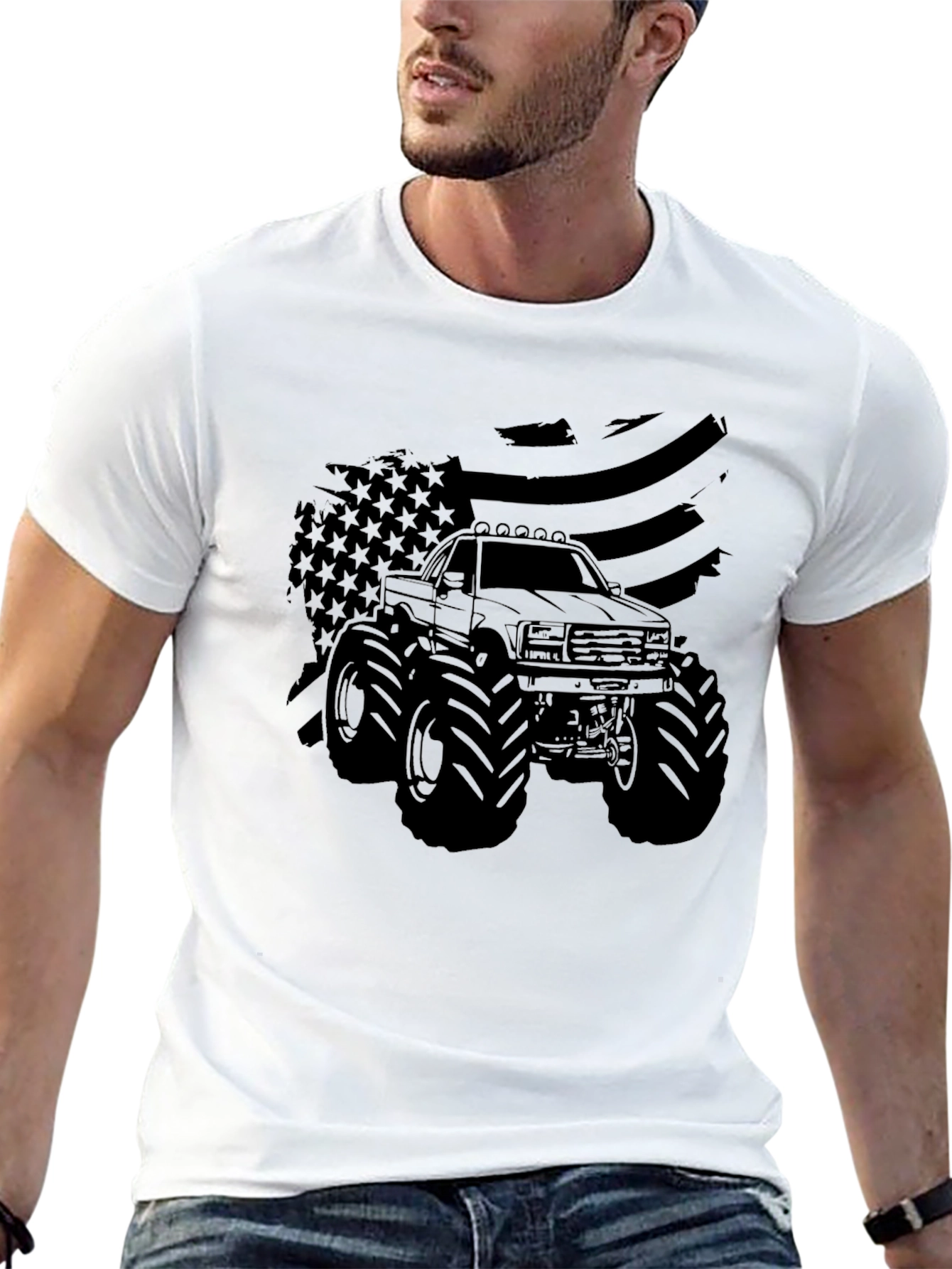 Monster Truck American Flag Graphic T-Shirt