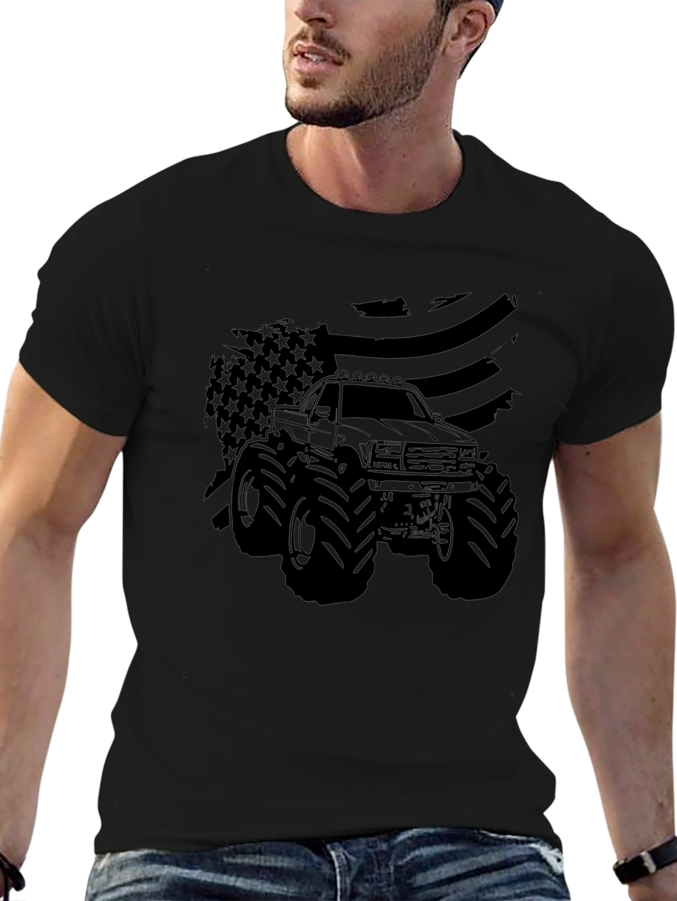 Monster Truck American Flag Graphic T-Shirt