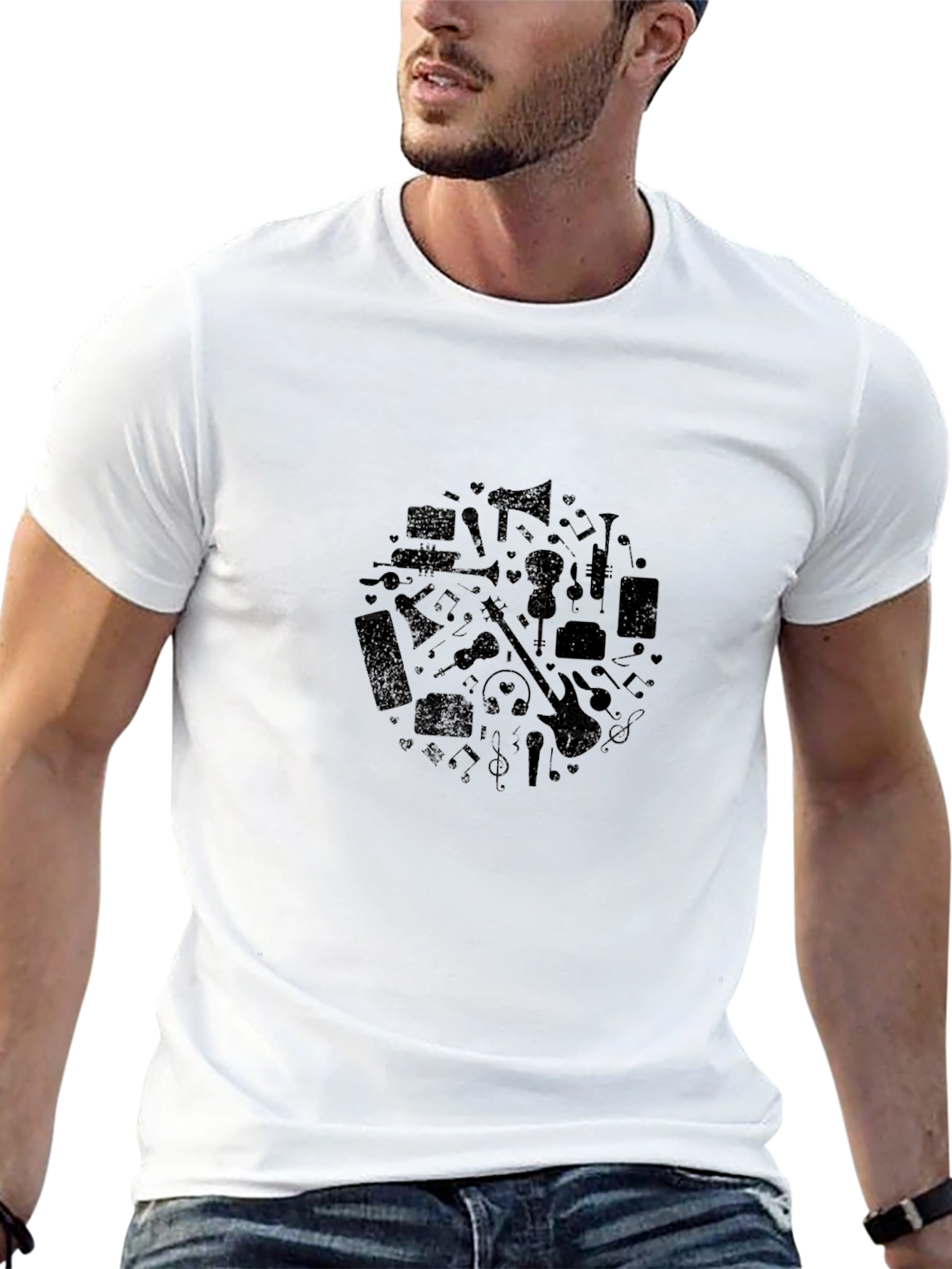 Musicians Black T-Shirt - Music Instrument Graphic Tee