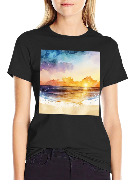 Watercolor Sunset Beach Graphic Tee