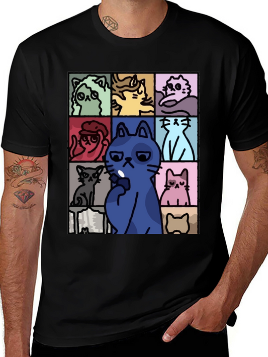 Cats Pattern Black T-Shirt