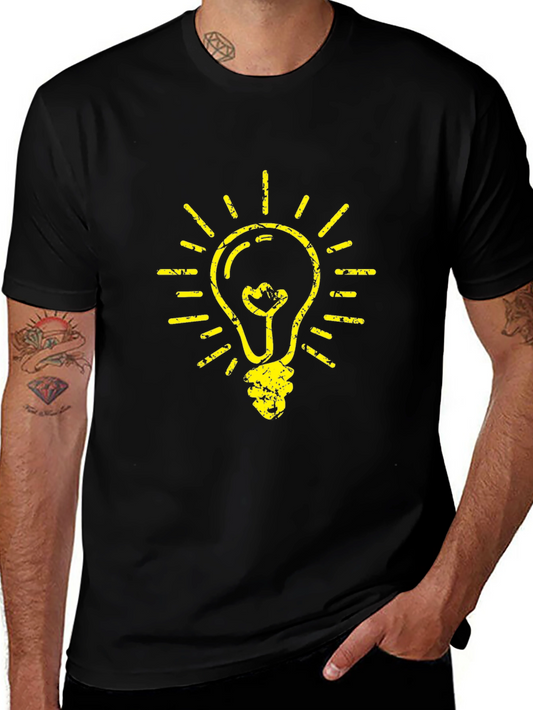 Black T-Shirt with Yellow Light Bulb Graphic