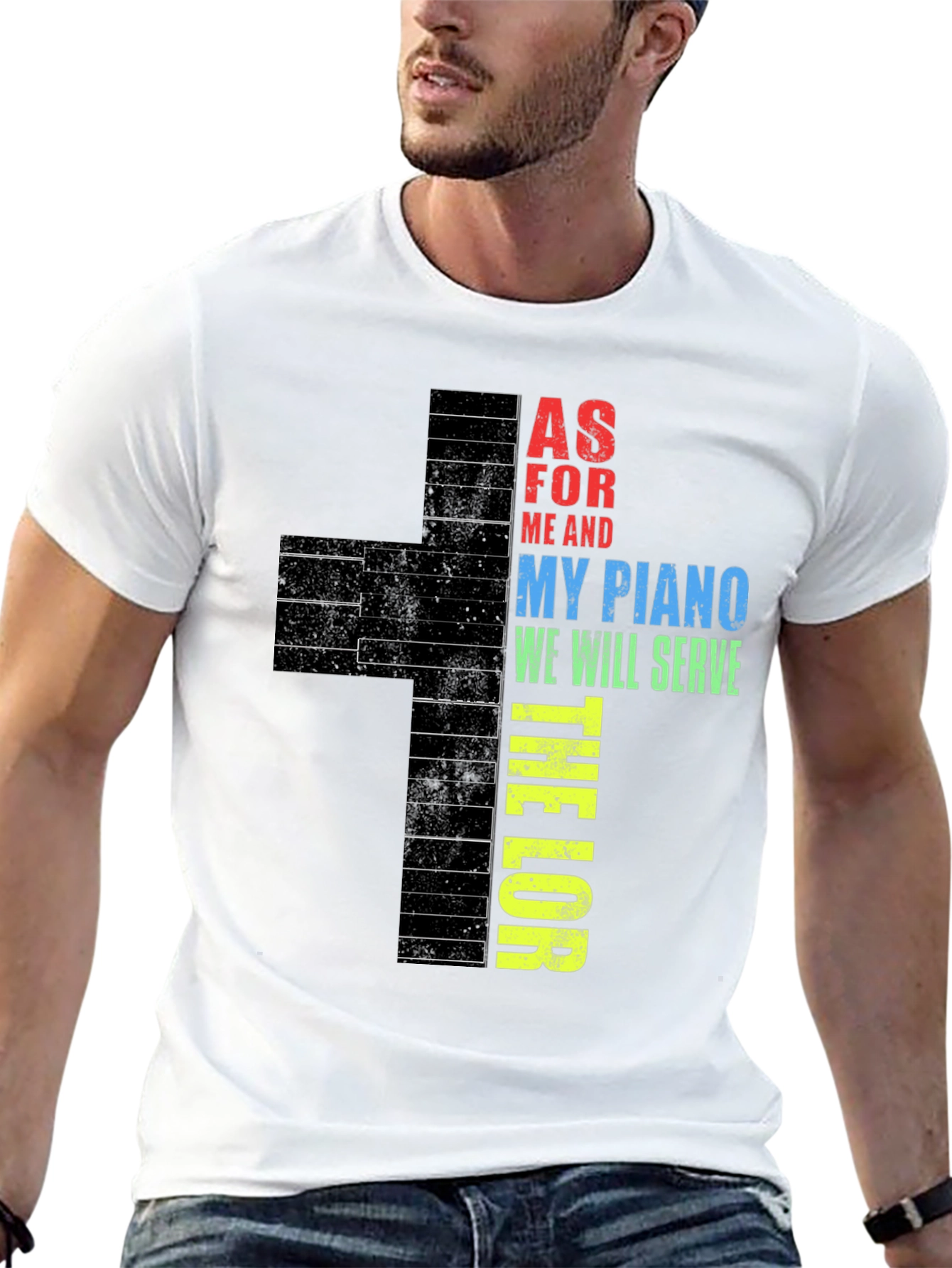 Piano Keys Cross T-Shirt - Serve the Lord