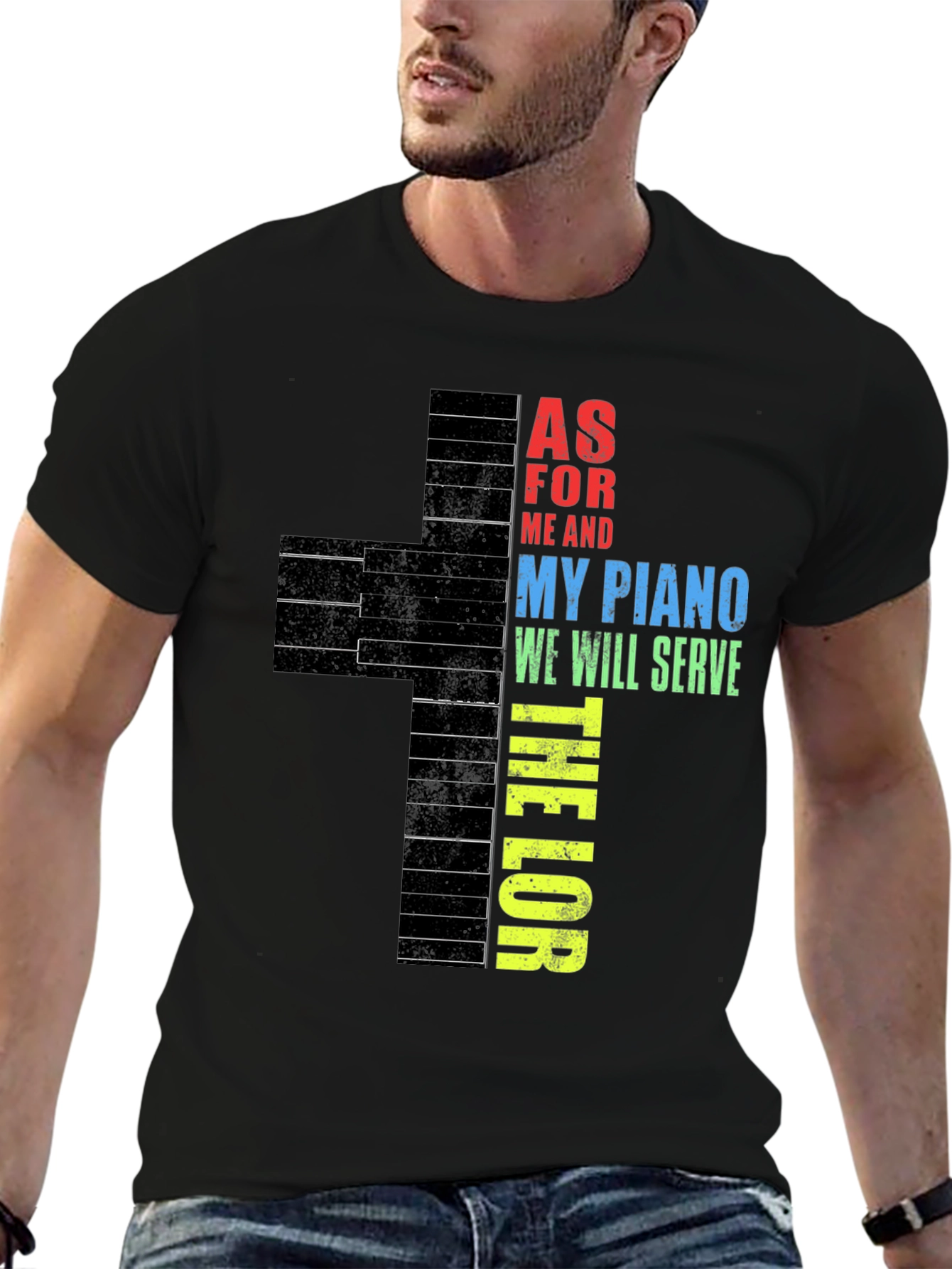 Piano Keys Cross T-Shirt - Serve the Lord