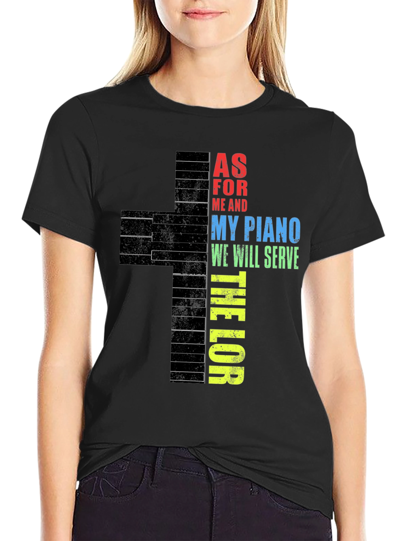 Piano Keys Cross T-Shirt - Serve the Lord