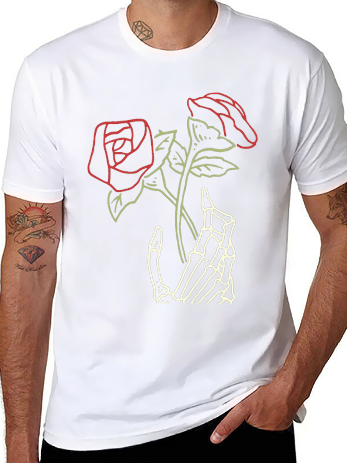 Skeleton Hand Roses Graphic Tee - Dark Aesthetic