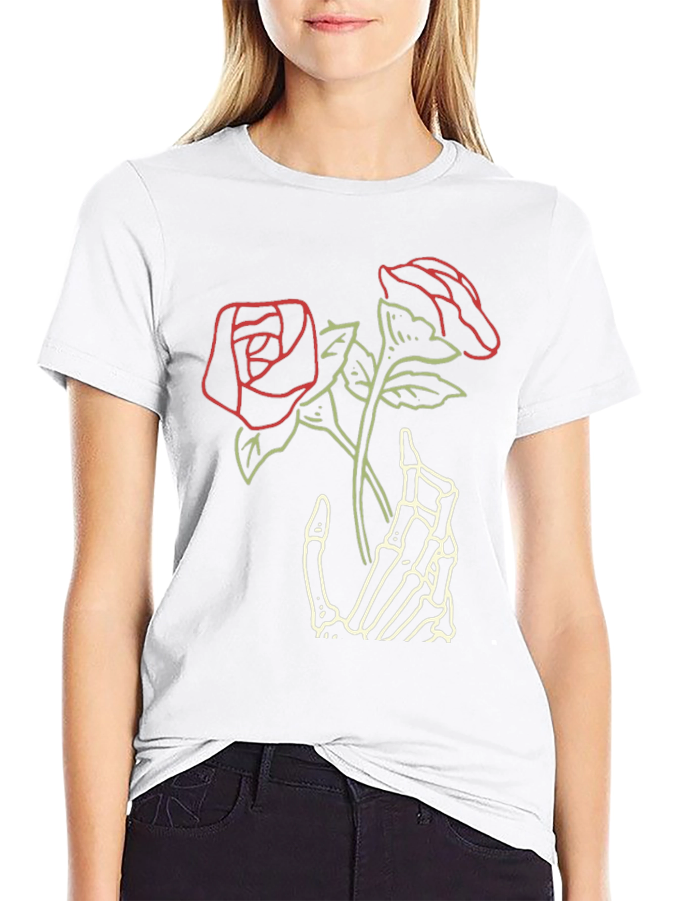 Skeleton Hand Roses Graphic Tee - Dark Aesthetic