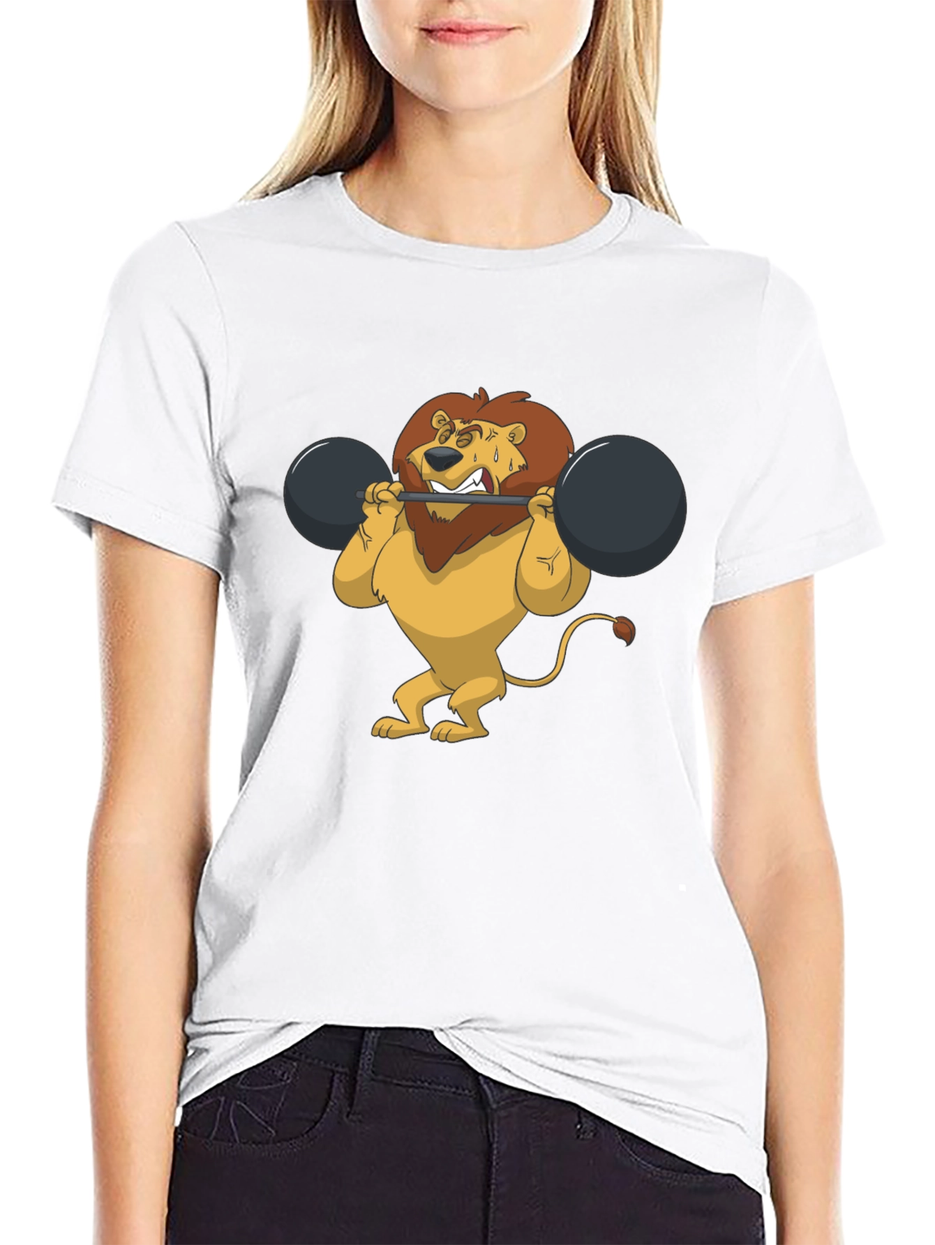 Lion Lifting Weights Graphic Tee - Black T-Shirt