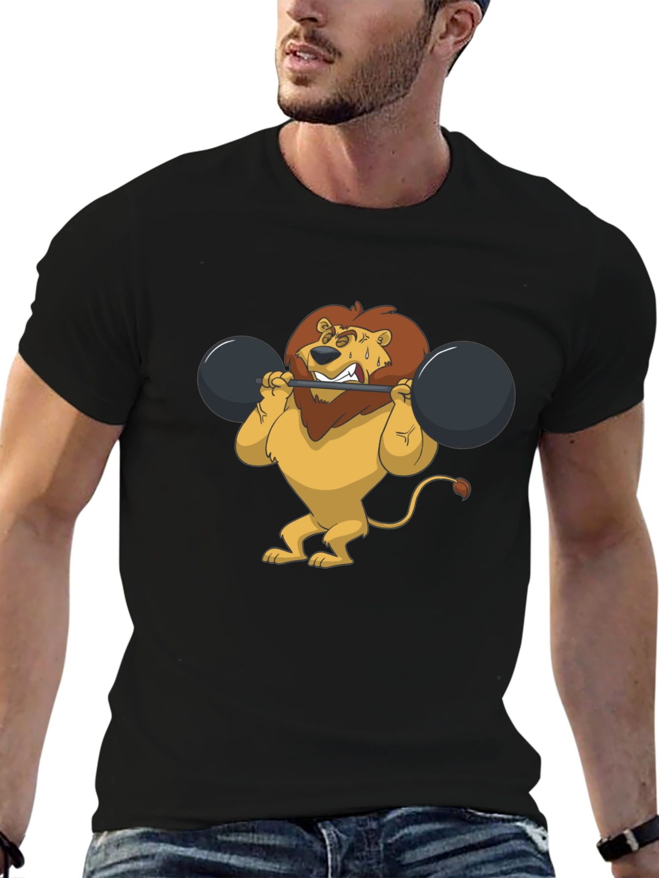 Lion Lifting Weights Graphic Tee - Black T-Shirt