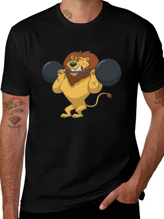 Lion Lifting Weights Graphic Tee - Black T-Shirt