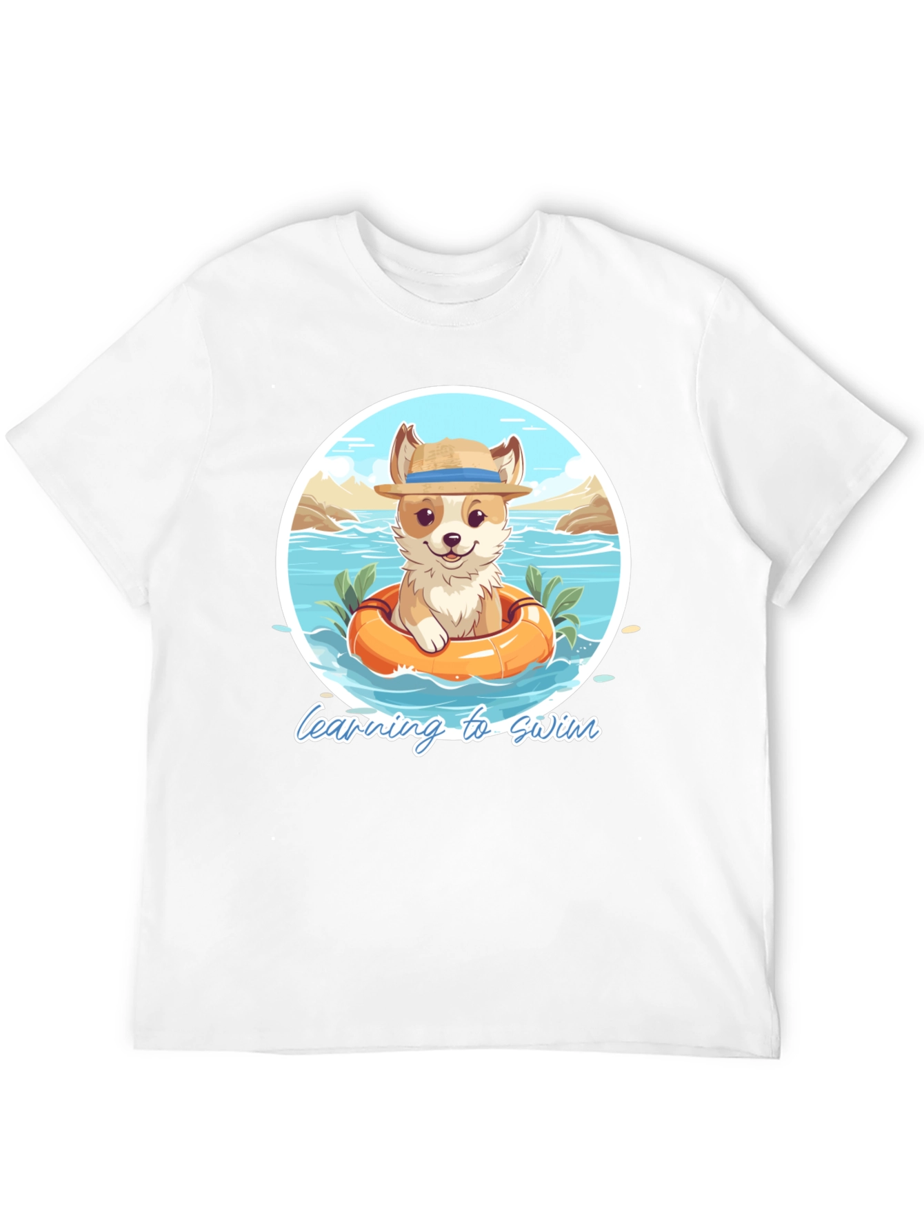 Cute Dog Learning to Swim Graphic T-Shirt