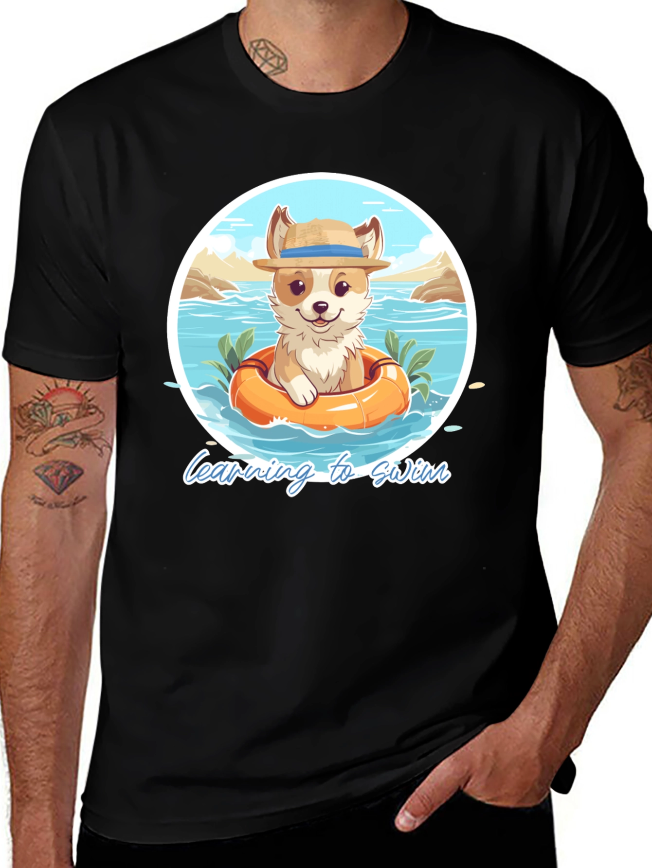 Cute Dog Learning to Swim Graphic T-Shirt