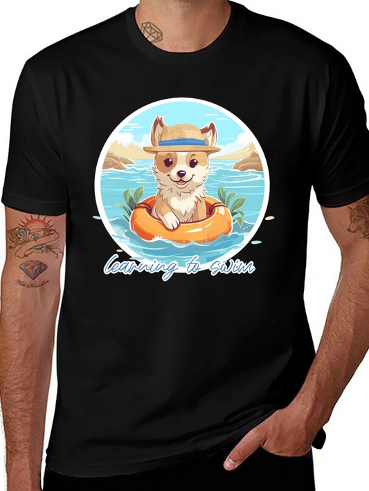 Cute Dog Learning to Swim Graphic T-Shirt