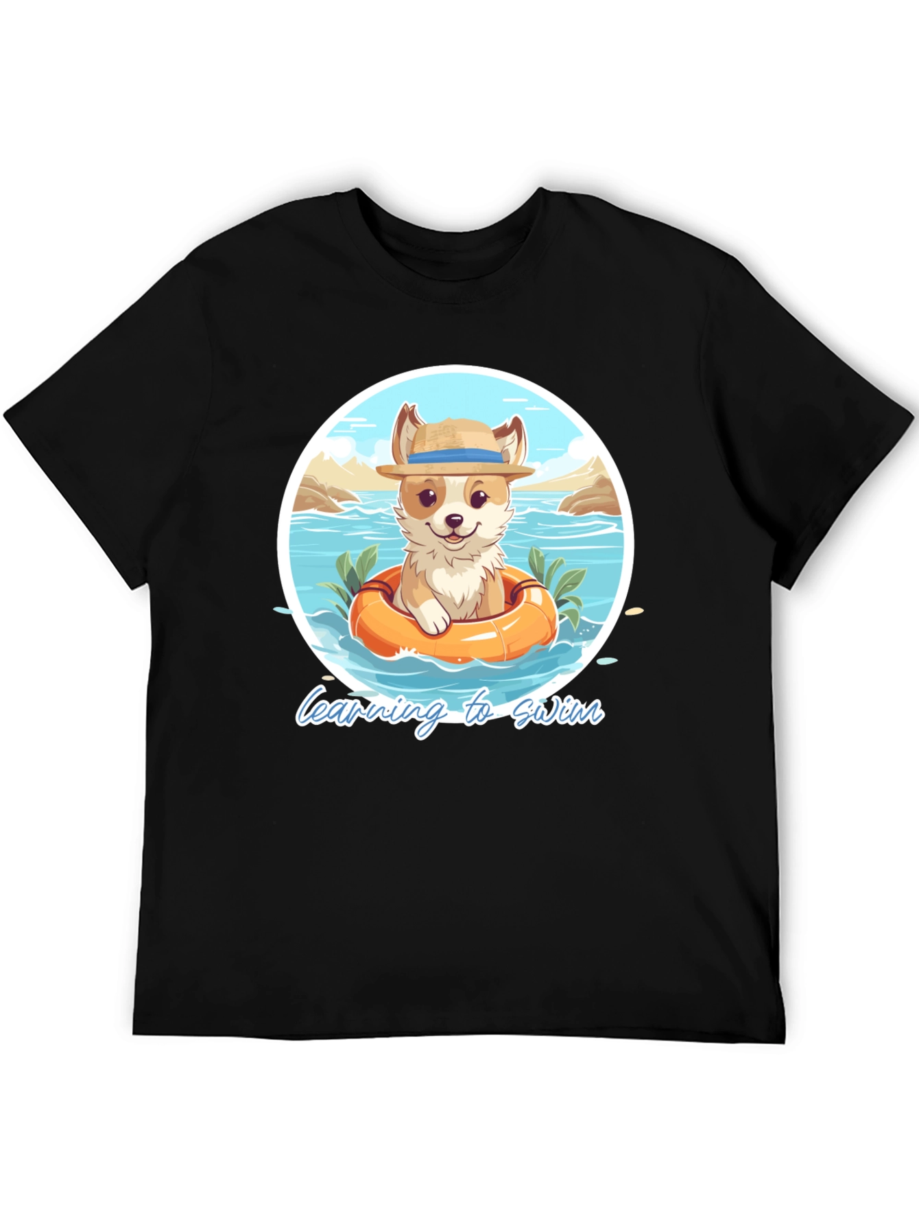 Cute Dog Learning to Swim Graphic T-Shirt