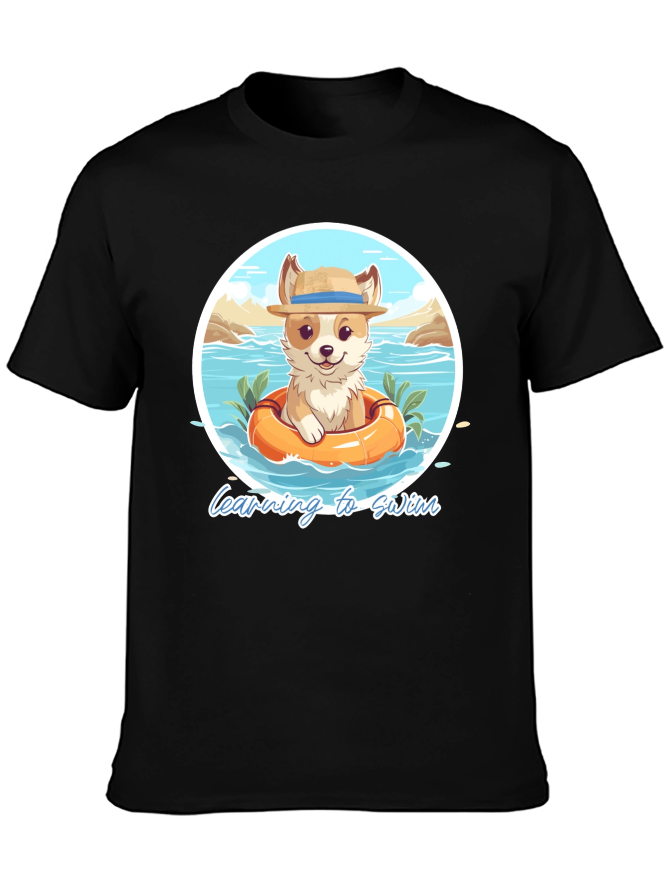 Cute Dog Learning to Swim Graphic T-Shirt