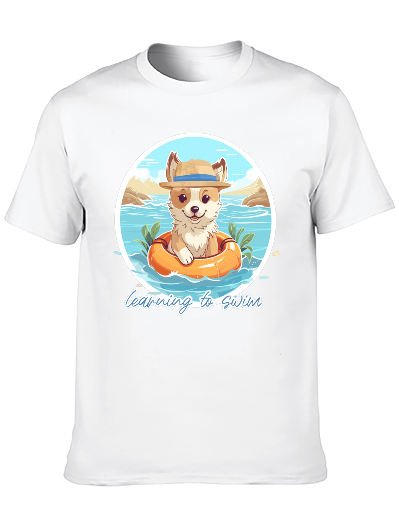Cute Dog Learning to Swim Graphic T-Shirt