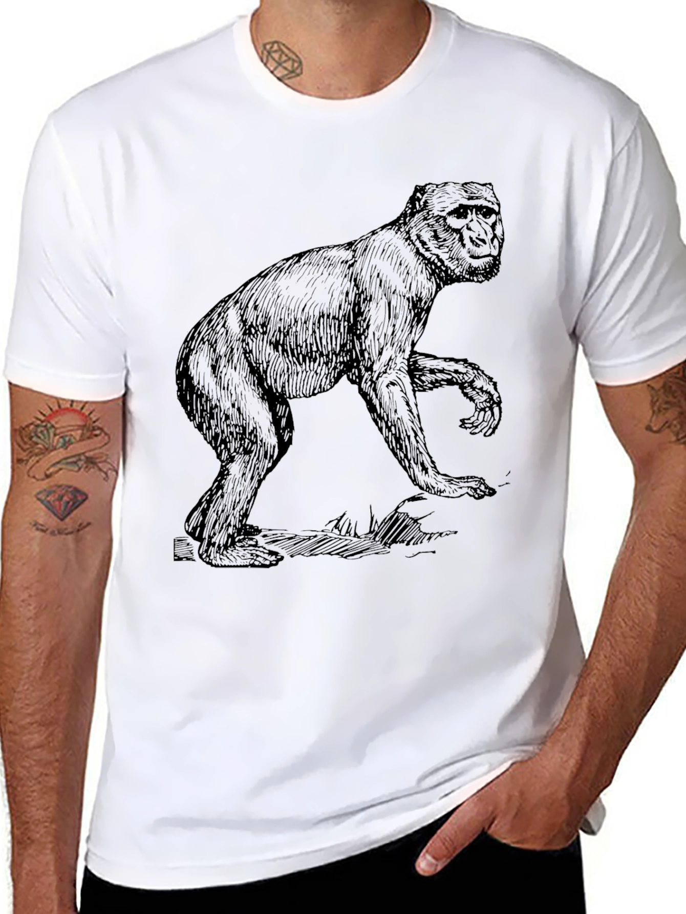 Retro Monkey Graphic Black T-Shirt