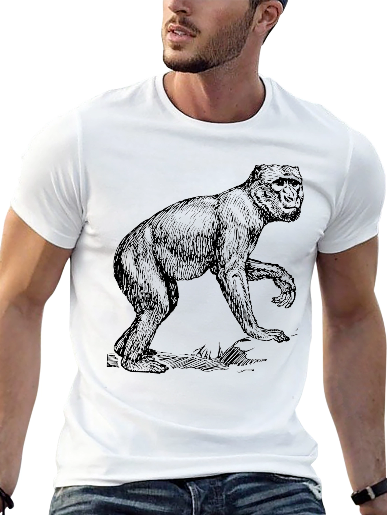Retro Monkey Graphic Black T-Shirt