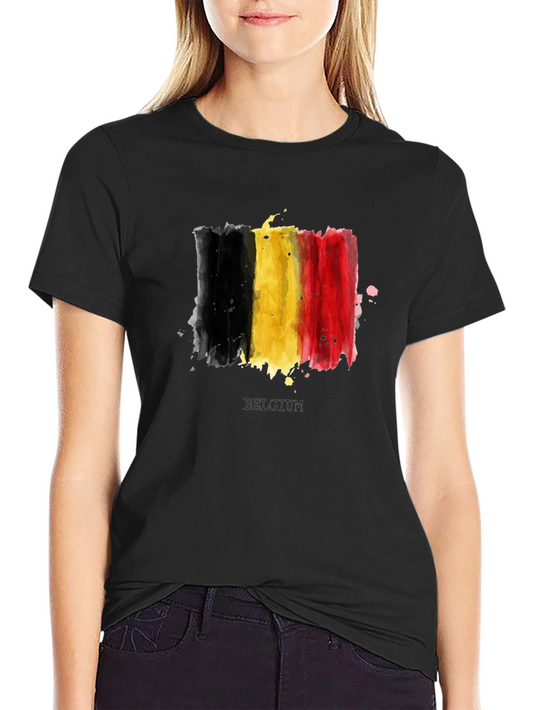 Belgium Flag Watercolor Mens Black T-Shirt