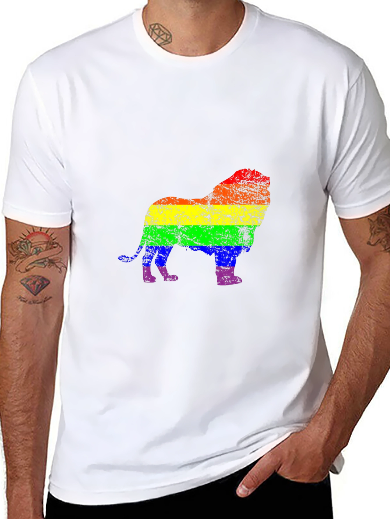 Rainbow Lion Graphic Tee - Black Cotton Shirt