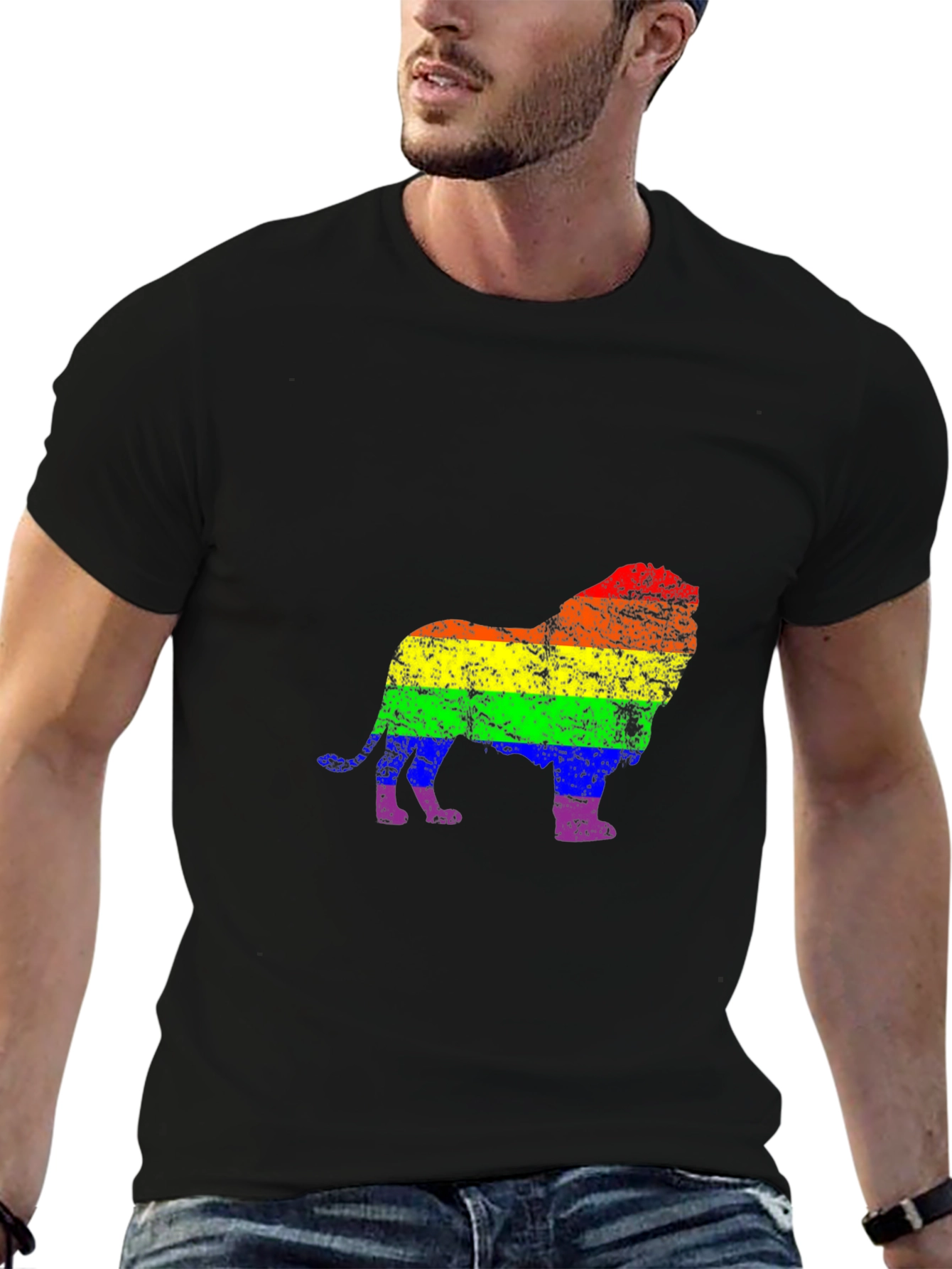Rainbow Lion Graphic Tee - Black Cotton Shirt