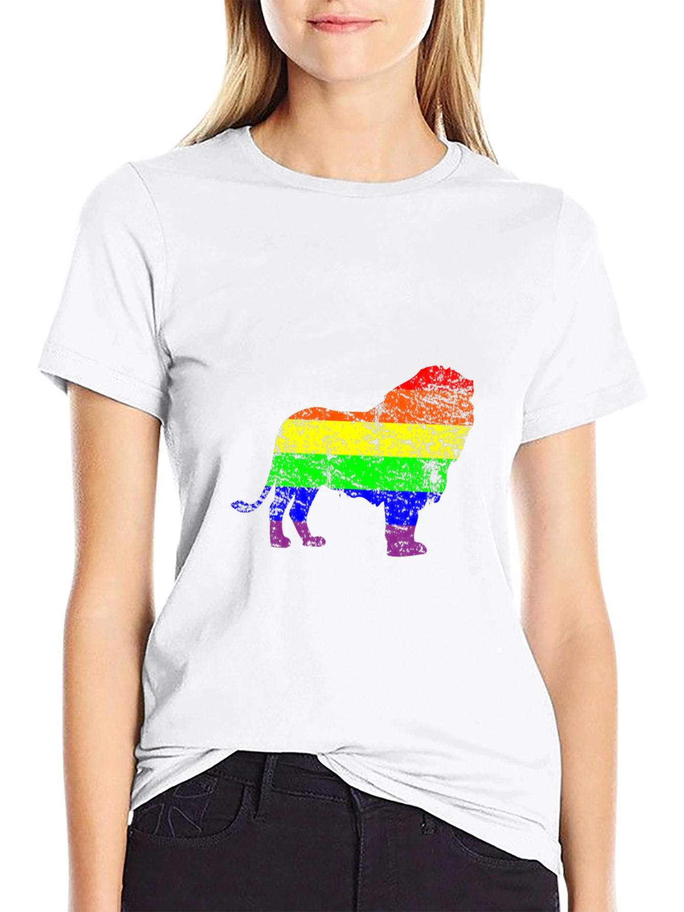 Rainbow Lion Graphic Tee - Black Cotton Shirt