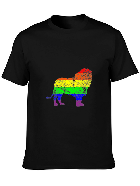 Rainbow Lion Graphic Tee - Black Cotton Shirt