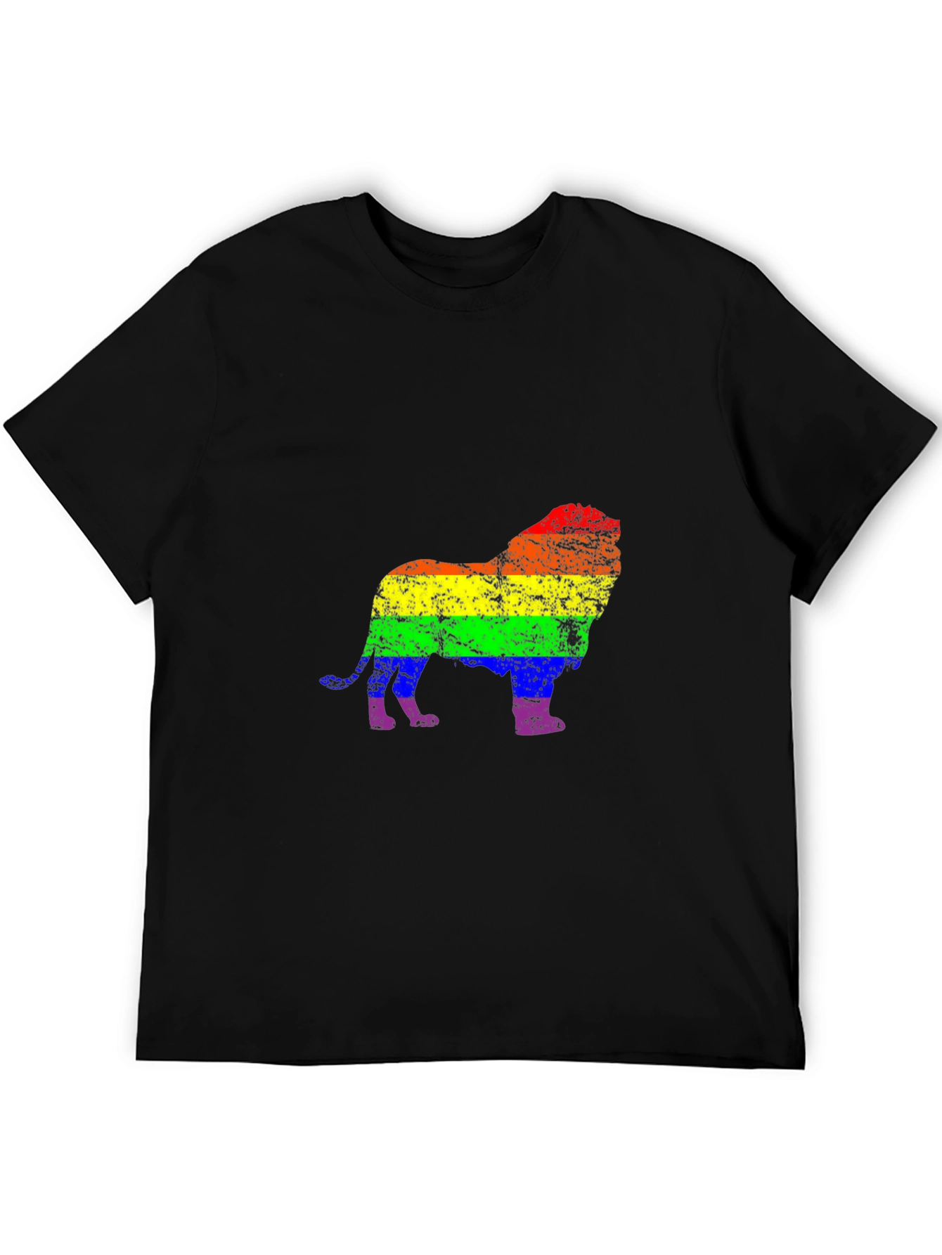 Rainbow Lion Graphic Tee - Black Cotton Shirt