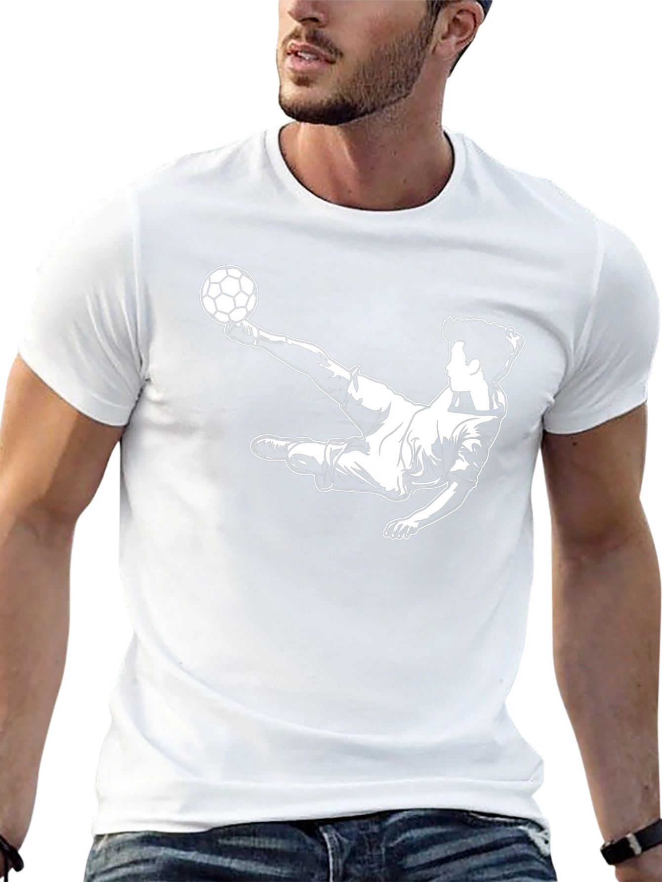 Soccer Player Graphic T-Shirt - Black Cotton Tee