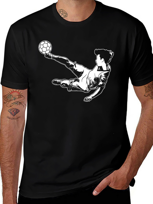 Soccer Player Graphic T-Shirt - Black Cotton Tee