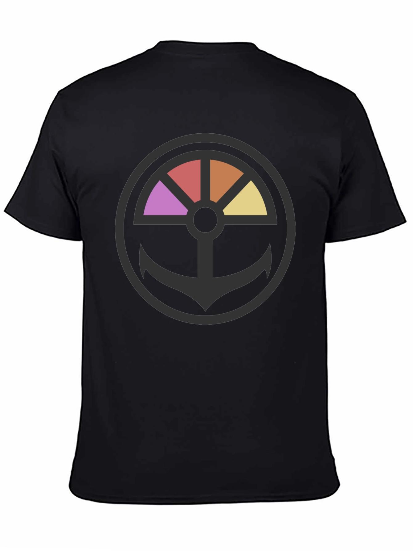 Stylish Anchor Wheel Graphic Black T-Shirt