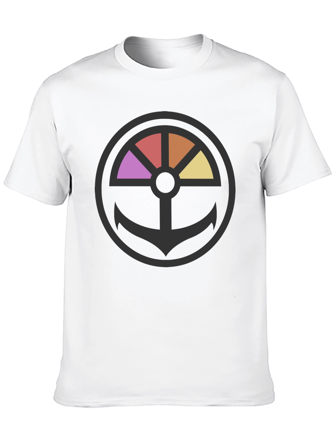 Stylish Anchor Wheel Graphic Black T-Shirt