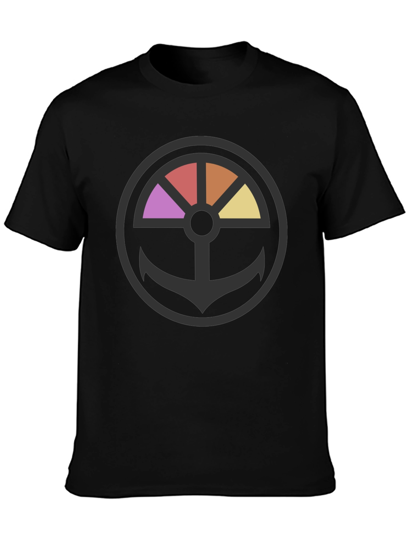 Stylish Anchor Wheel Graphic Black T-Shirt