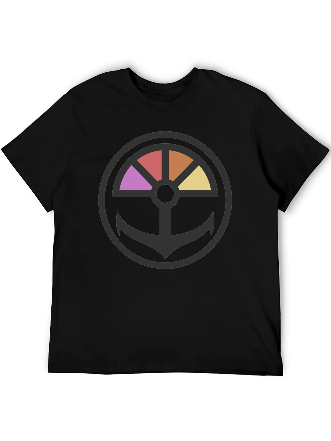 Stylish Anchor Wheel Graphic Black T-Shirt