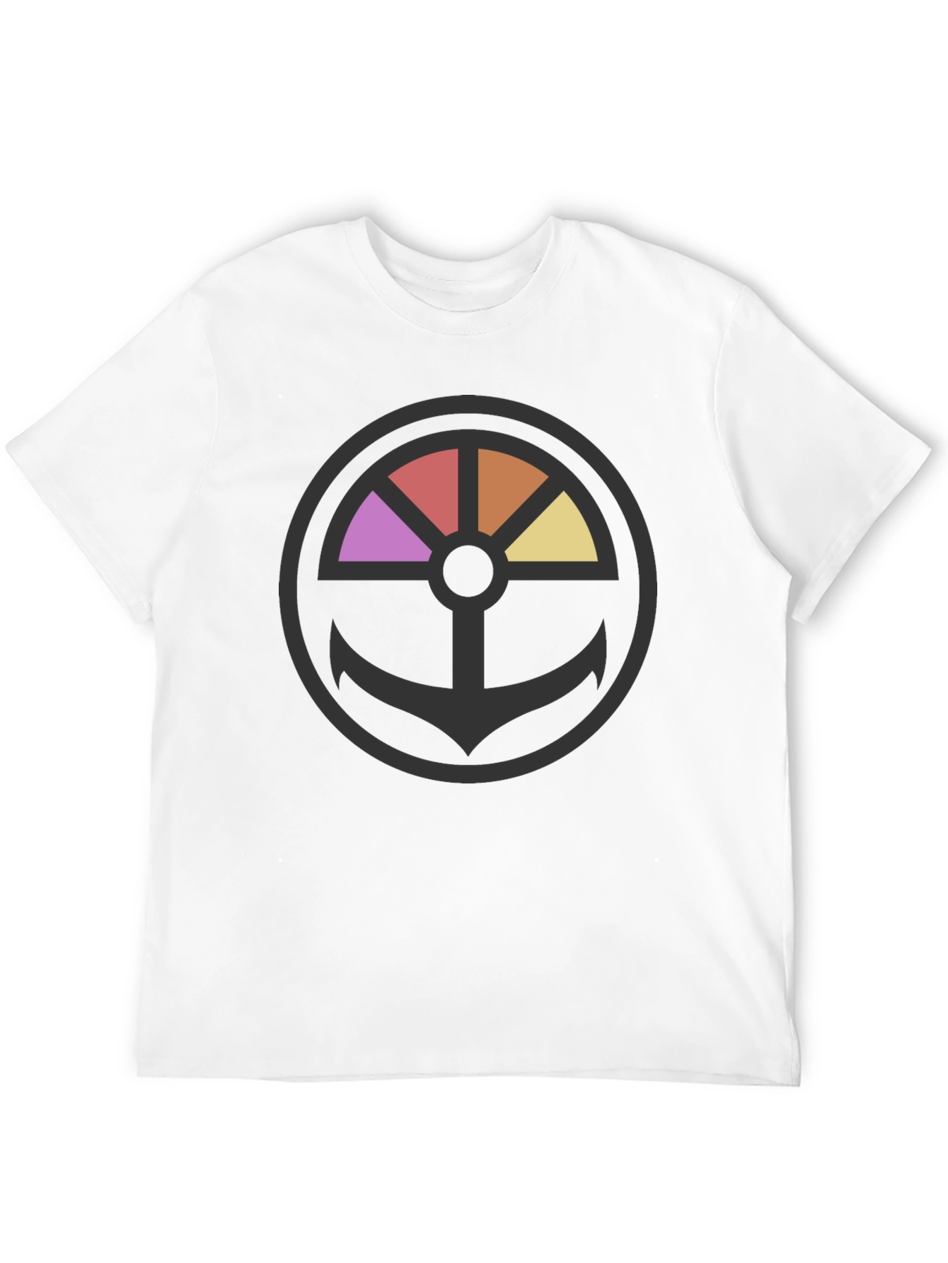 Stylish Anchor Wheel Graphic Black T-Shirt