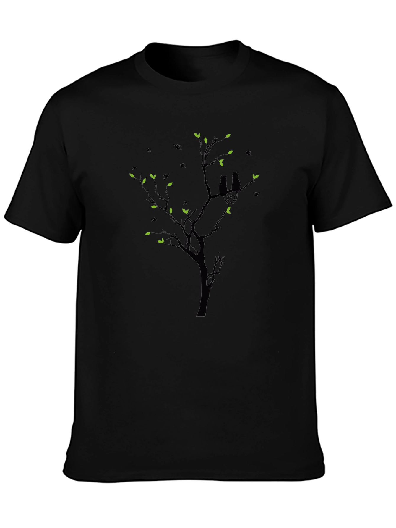Black T-Shirt with Cat Tree Design