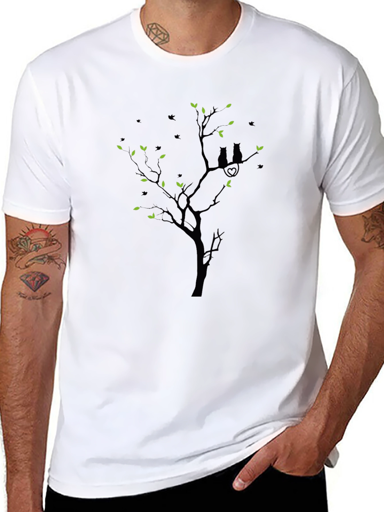 Black T-Shirt with Cat Tree Design