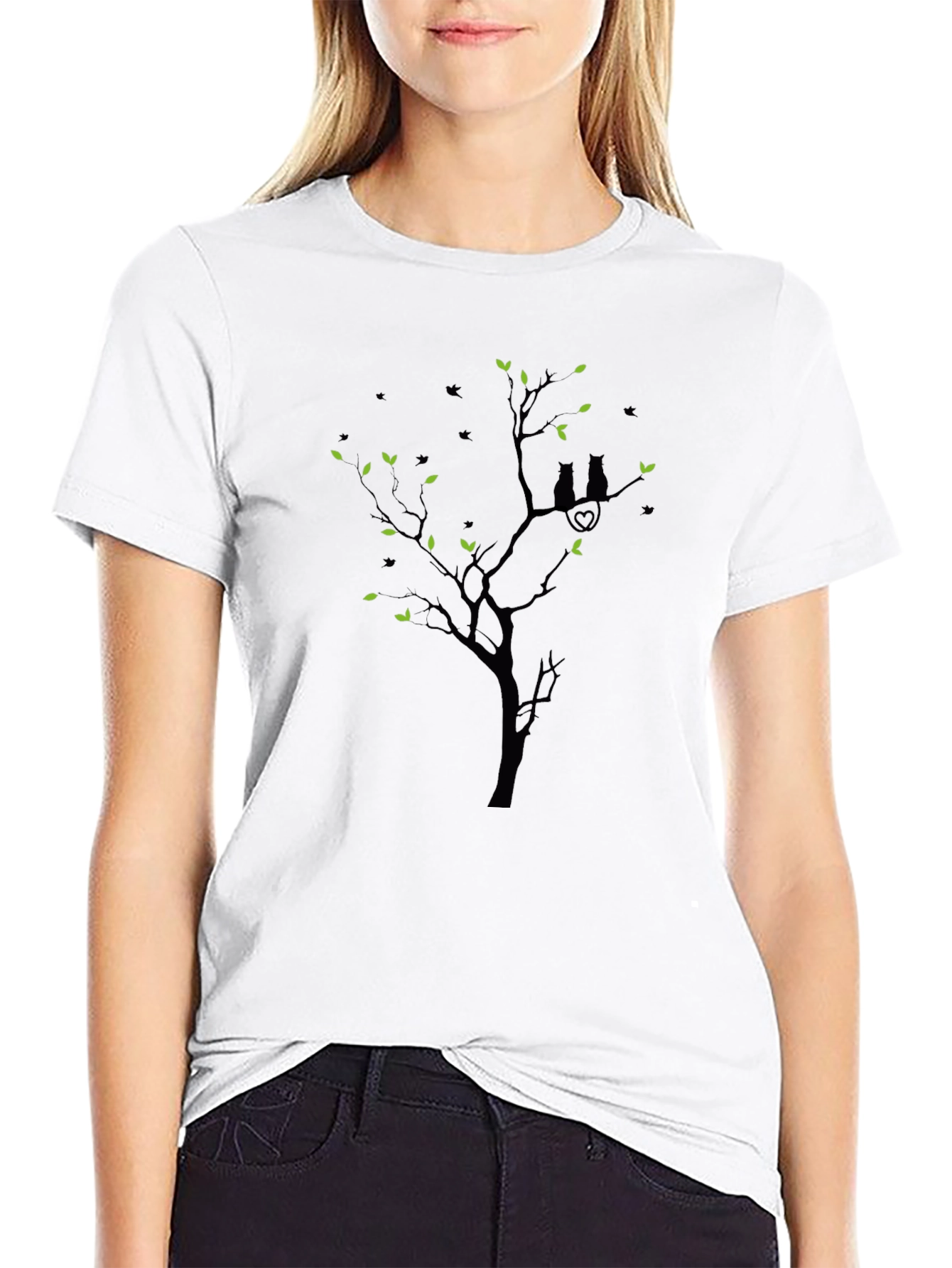 Black T-Shirt with Cat Tree Design