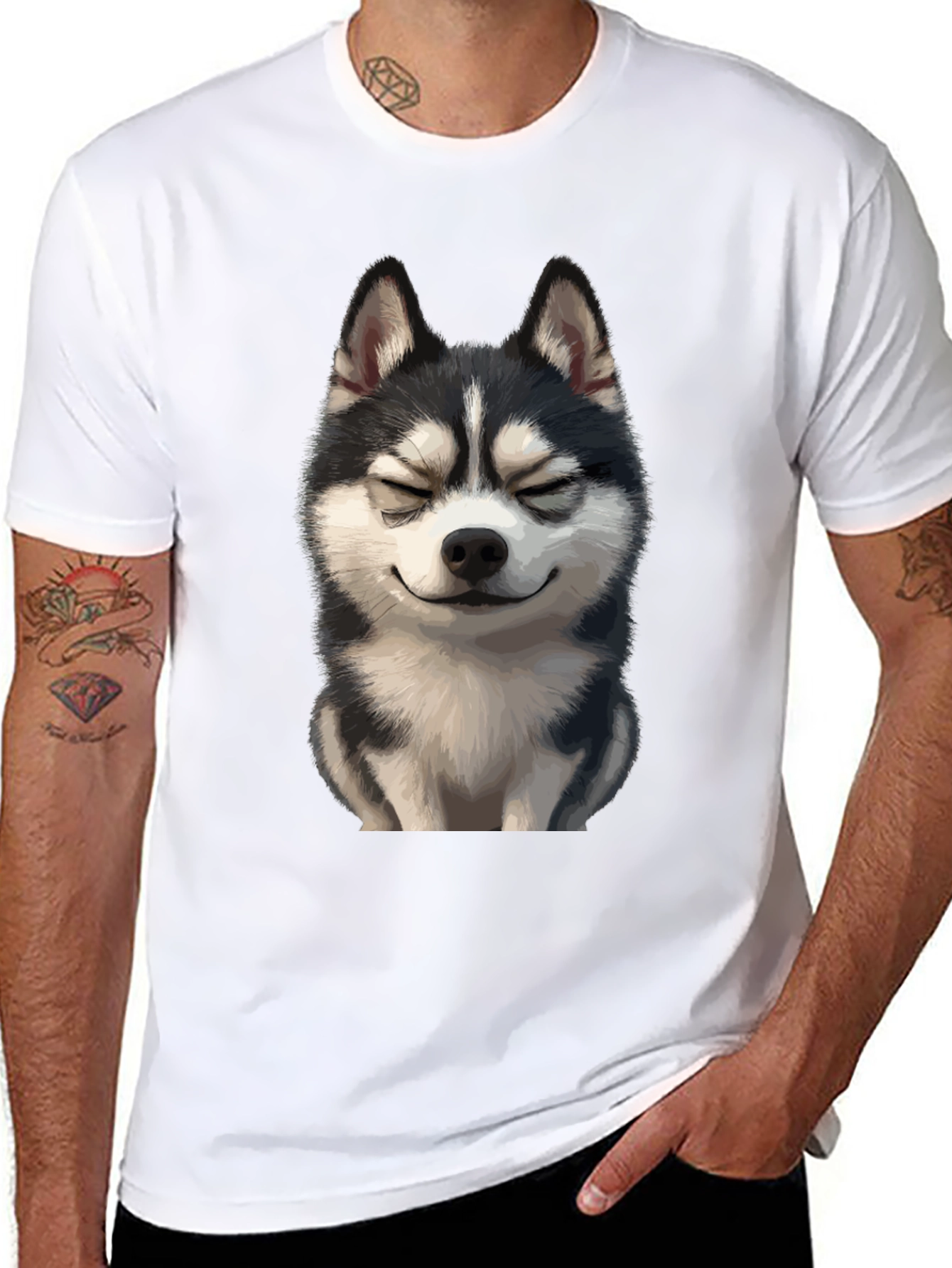 Husky Dog Graphic T-Shirt - Black Cotton Tee