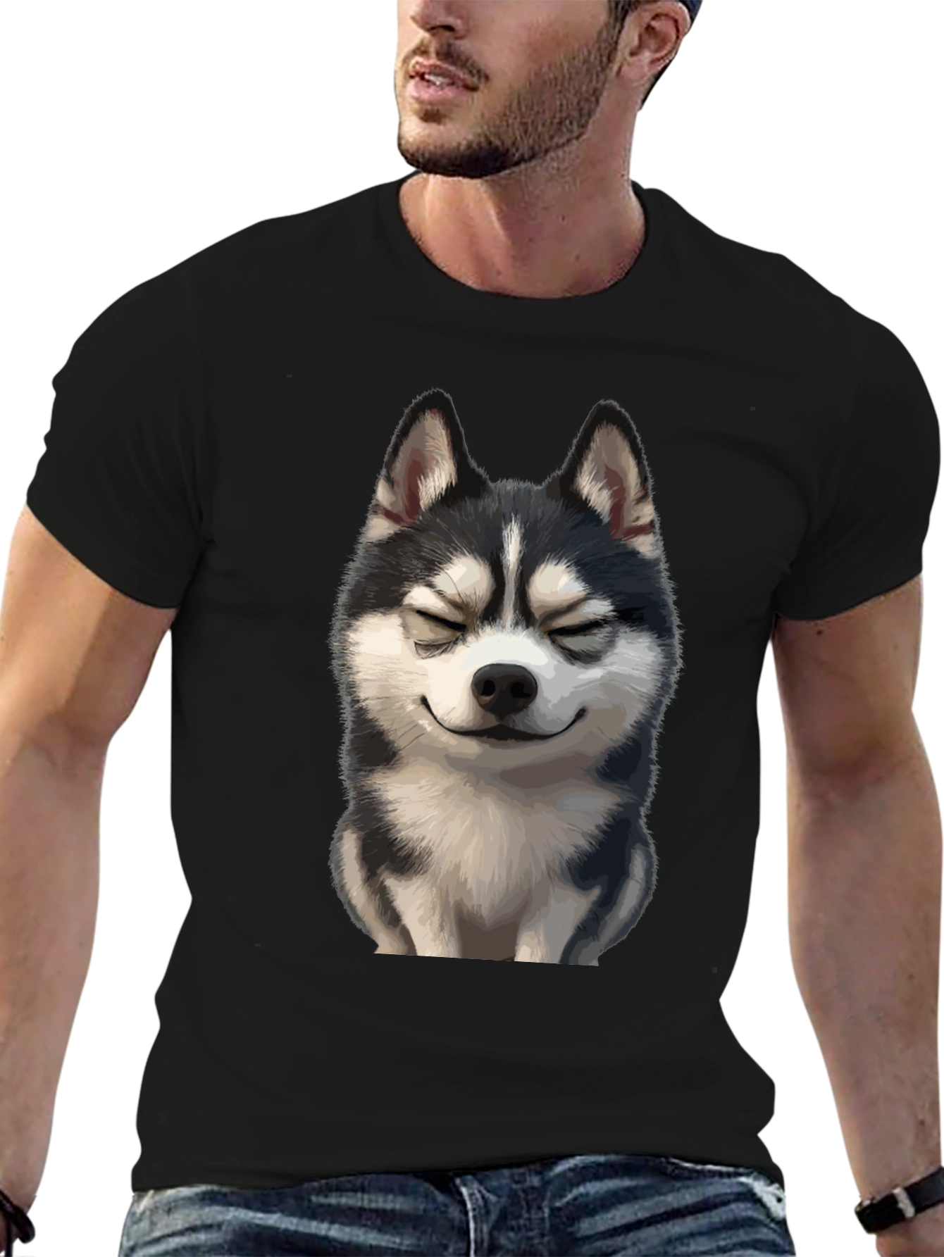 Husky Dog Graphic T-Shirt - Black Cotton Tee