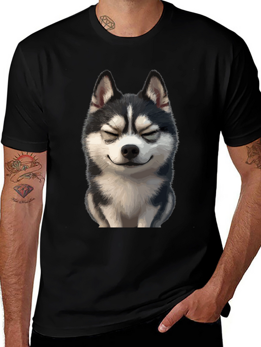 Husky Dog Graphic T-Shirt - Black Cotton Tee